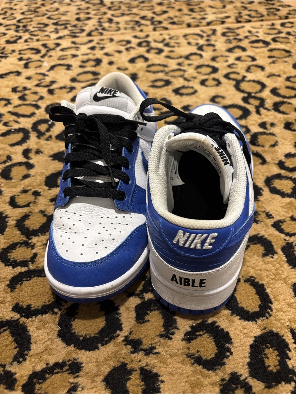 Nike Kids White and Blue Low-Top Sneakers with Black Laces